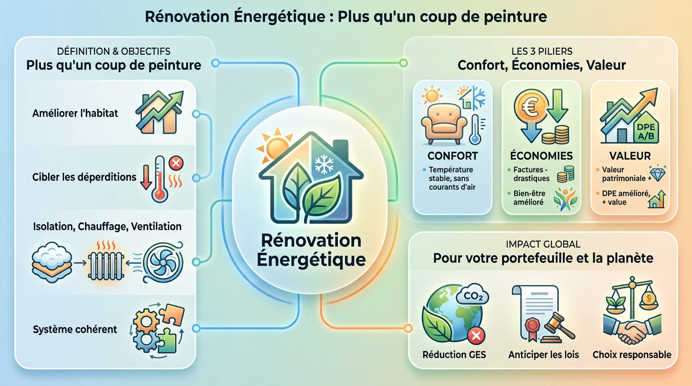 Chantier de rénovation énergétique maison avec isolation des murs et toiture